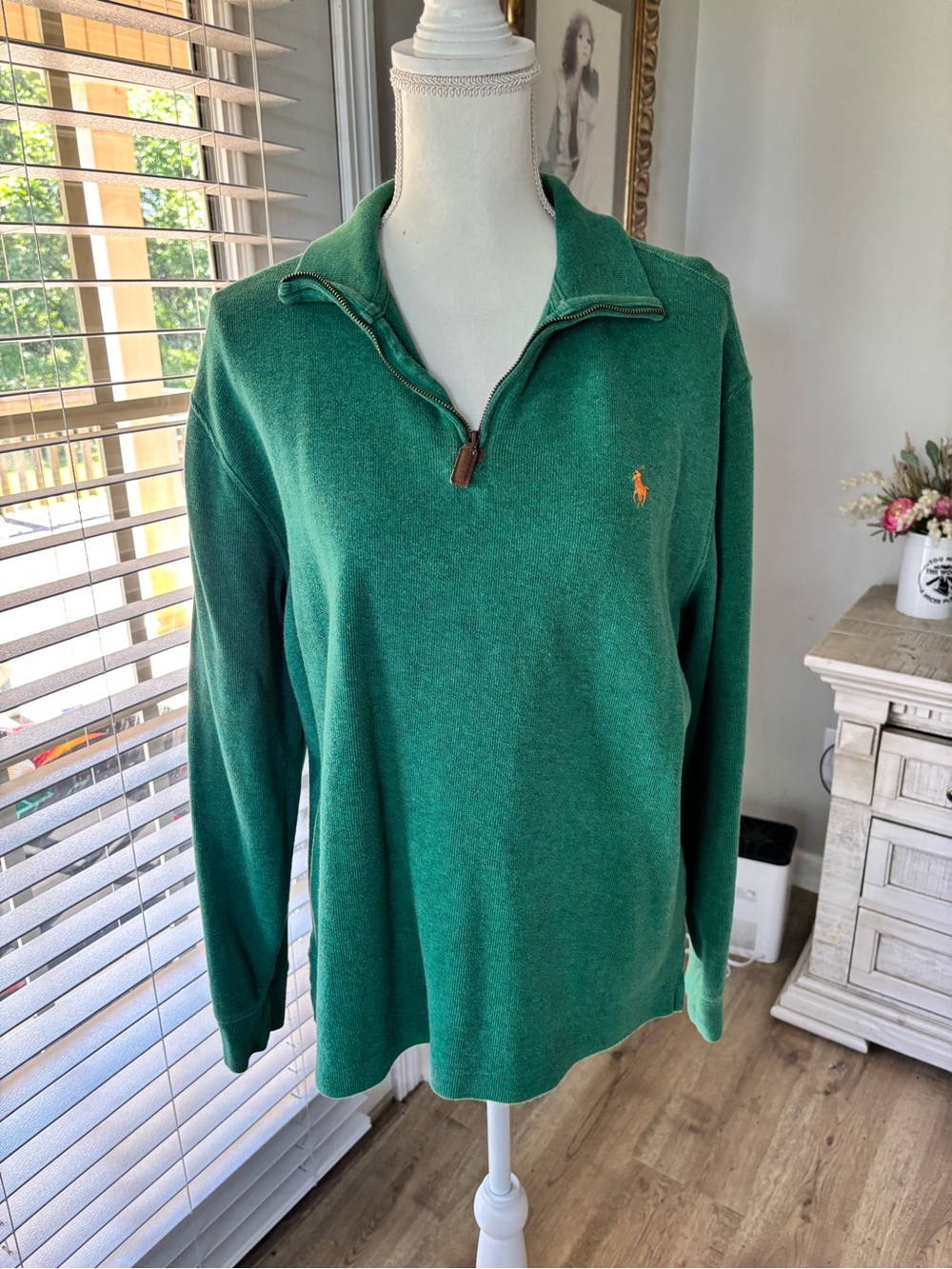 Polo Ralph Lauren green 1/4 zip cotton sweater size medium